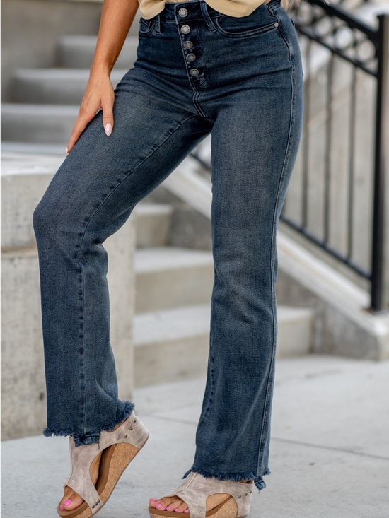 Judy Blue Denim - Judy Blue 4-way Stretch High Rise Button Fly Destroy Hem Straight Jeans